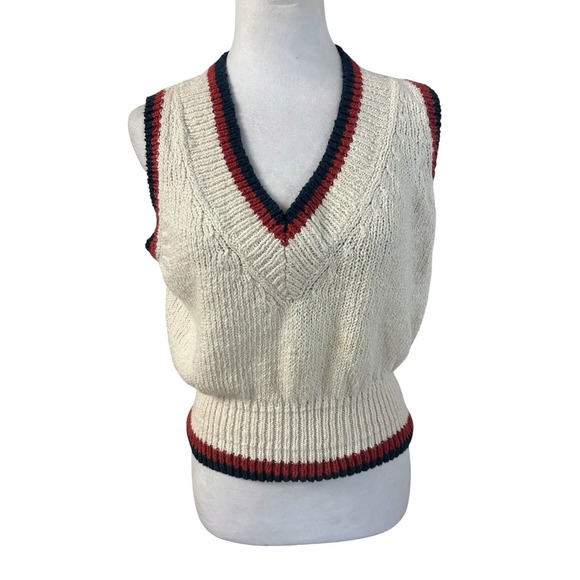 Liz Claiborne Sweaters - Vintage 90s Liz Claiborne Cream Knit Cricket Vest Prep Ivy League Pullover SZ M